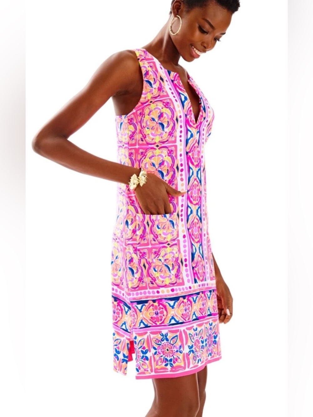 Lilly Pulitzer Carlotta Pink Fusion Rock House Engineered Stretch Shift Dress